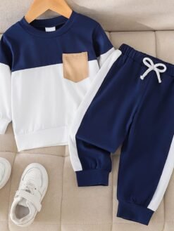 Navy+White Contrast  Baby Winter Sweet Shirt