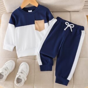 Navy+White Contrast  Baby Winter Sweet Shirt