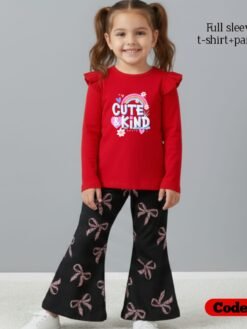 Red Long T-Shirt And Pant Set