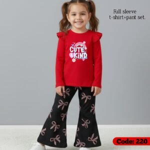 Red Long T-Shirt And Pant Set