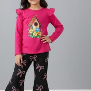 Pink "Flower"Long T-Shirt And Pant Set