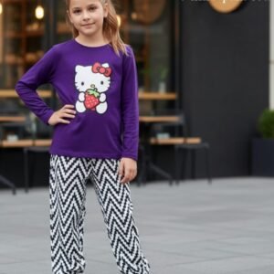 Sky Blue"Hello Kitty"Long T-Shirt And Pant Set