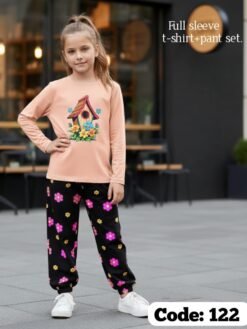 Pink"Flower"Long T-Shirt And Pant Set