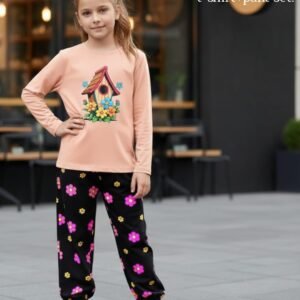 Pink"Flower"Long T-Shirt And Pant Set