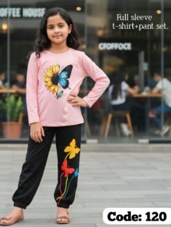 Pink"Flower"Long T-Shirt And Pant Set