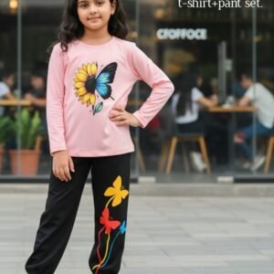 Pink"Flower"Long T-Shirt And Pant Set