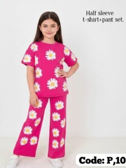 Pink"Flower"Long T-Shirt And Pant Set