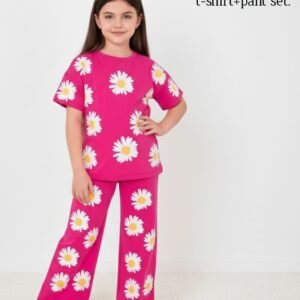 Pink"Flower"Long T-Shirt And Pant Set