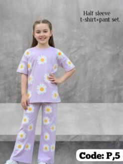Sky"Flower"Long T-Shirt And Pant Set