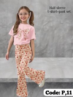 Pink"Bow"Long T-Shirt And Pant Set
