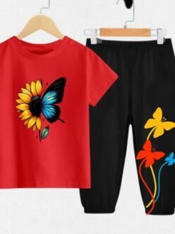 Alternative view of Pink"Butterfly"Long T-Shirt And Pant Set