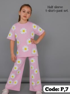 Pink"Flower"Long T-Shirt And Pant Set