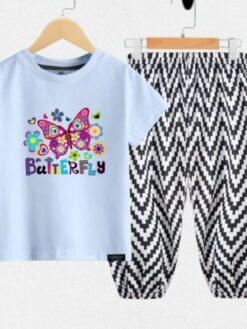 Sky"Flower Butterfly"Long T-Shirt And Pant Set