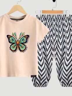 Pink"Butterfly"Long T-Shirt And Pant Set