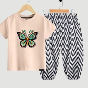 Pink"Butterfly"Long T-Shirt And Pant Set