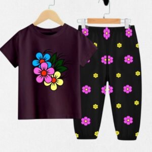 Coffe"Flower"Long T-Shirt And Pant Set
