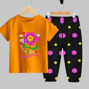 Deep Yellow"SunFlower"Long T-Shirt And Pant Set
